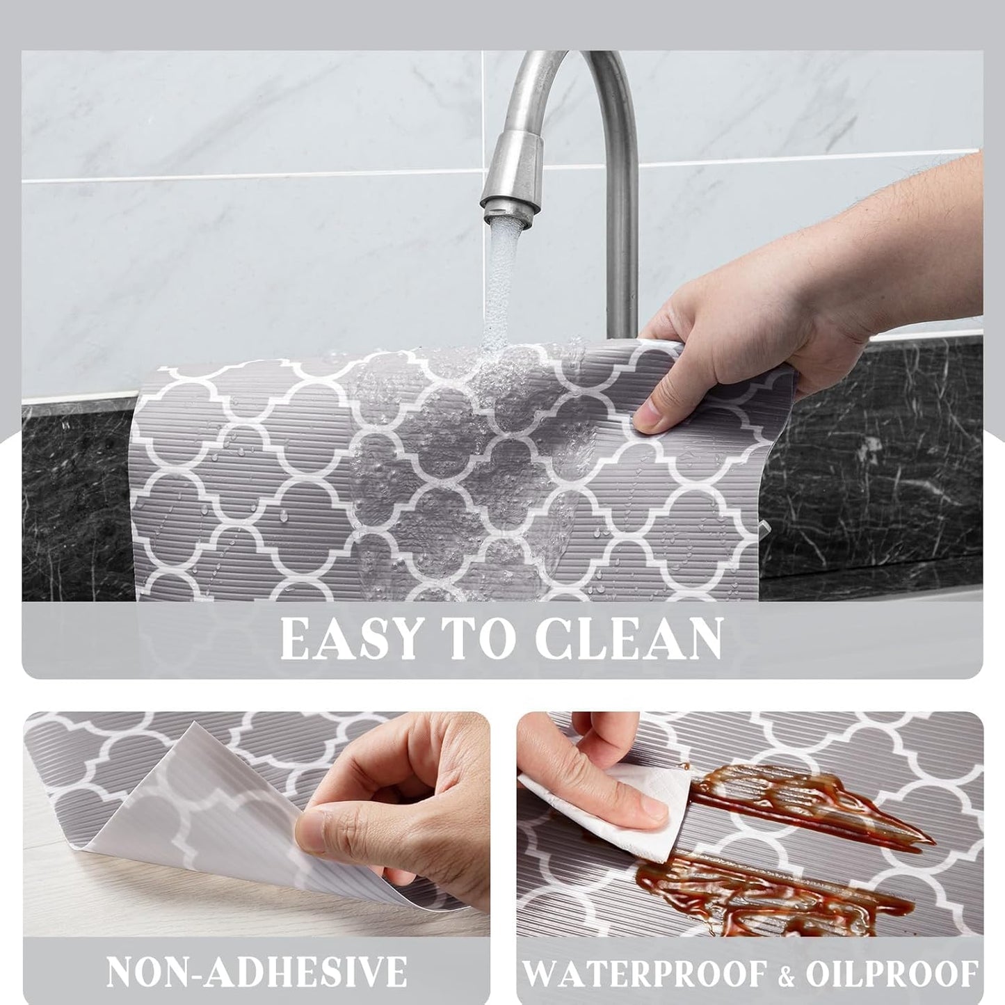 Glotoch Shelf Liner for Kitchen Cabinets Non Adhesive, 12" x20FT(240 Inch) Non Slip Drawer Liners, Waterproof Shelf Paper Closet Liners for Refrigerator Gray