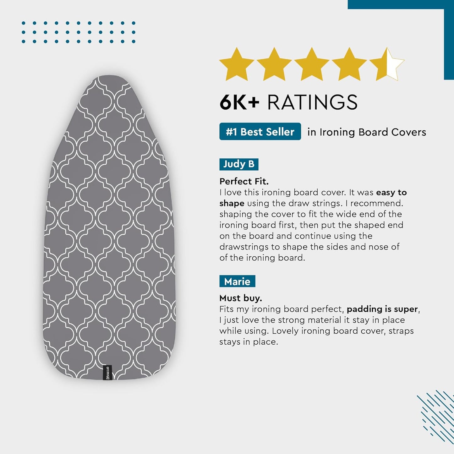 Encasa XO Ironing Board Cover and Pad 42"x14" - Thick 3mm Felt Padding, Drawstring Tightening & Lock, Easy Fit, Scorch & Stain Resistant, Fits Medium Ironing Board - Green Leaflet