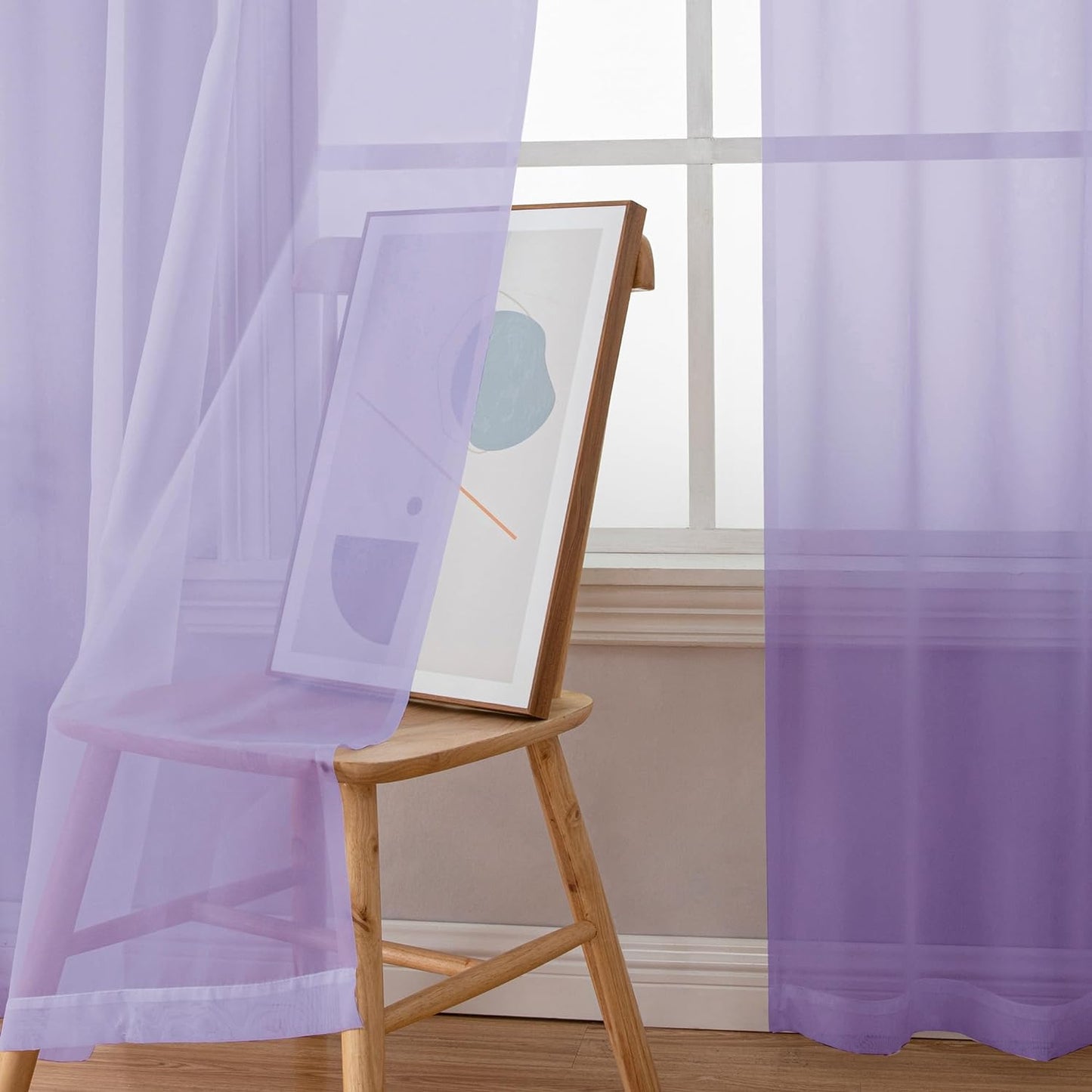Chyhomenyc Sheer Lilac Curtains 90 inches Long 2 Panels, Light Filtering Soft Airy Solid Elegant Voile Window Treatment Drapes for Bedroom Living Room Wedding Party Decor, 42 Wx90 L Inches