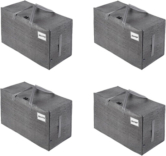 VENO 4 Pack Moving and Storage Bags, Heavy Duty, Alternative to Moving Boxes, Large Packing Totes Supplies for College Dorm Room with Zipper for Clothes, Wide Open Design (Dark Gray, 4 Pack)