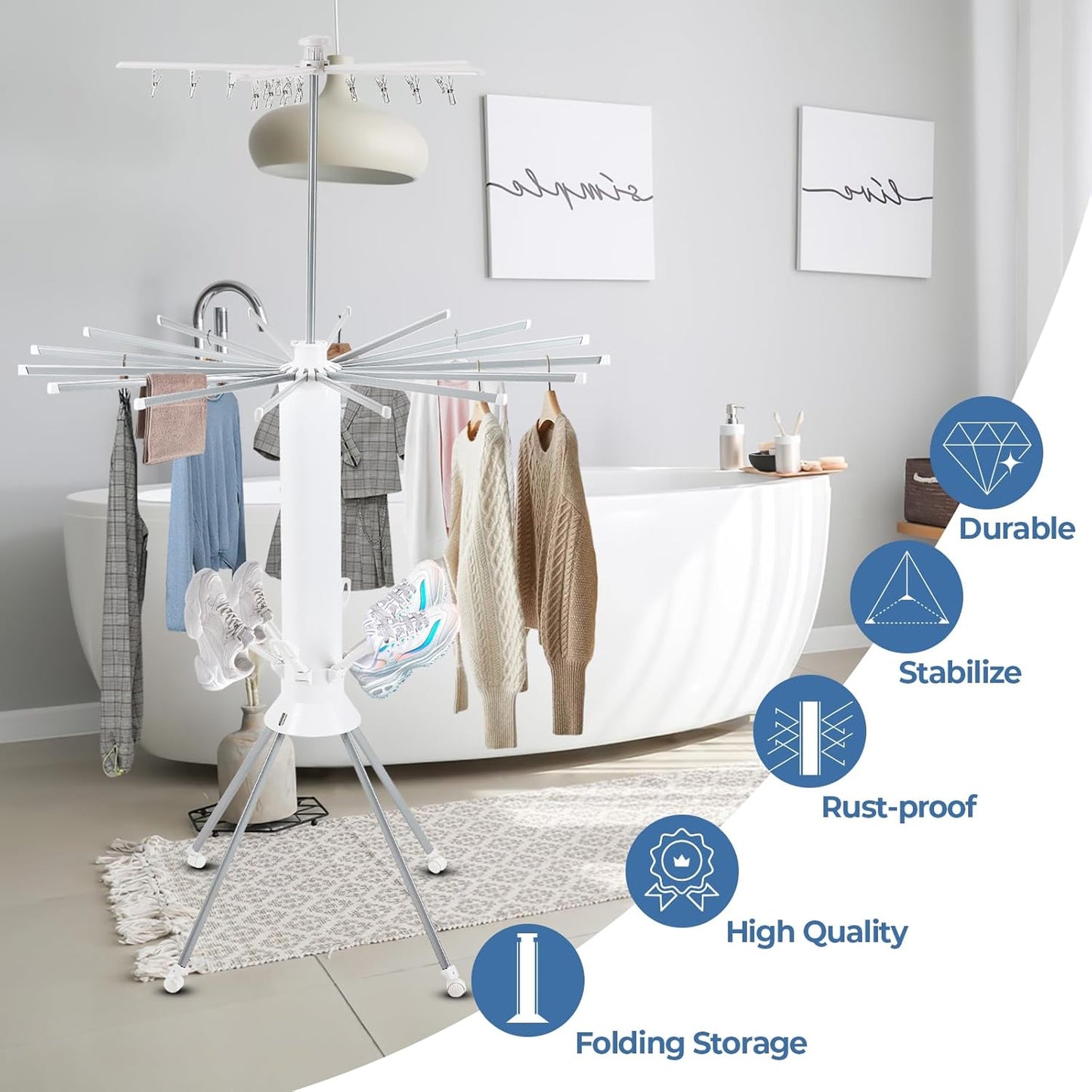 GCCSJ 4-Legged 2 Tier Folding Portable Octopus Style Clothes Drying Rack with Wheels,Laundry Drying Rack Collapsible for Indoor Outdoor Use