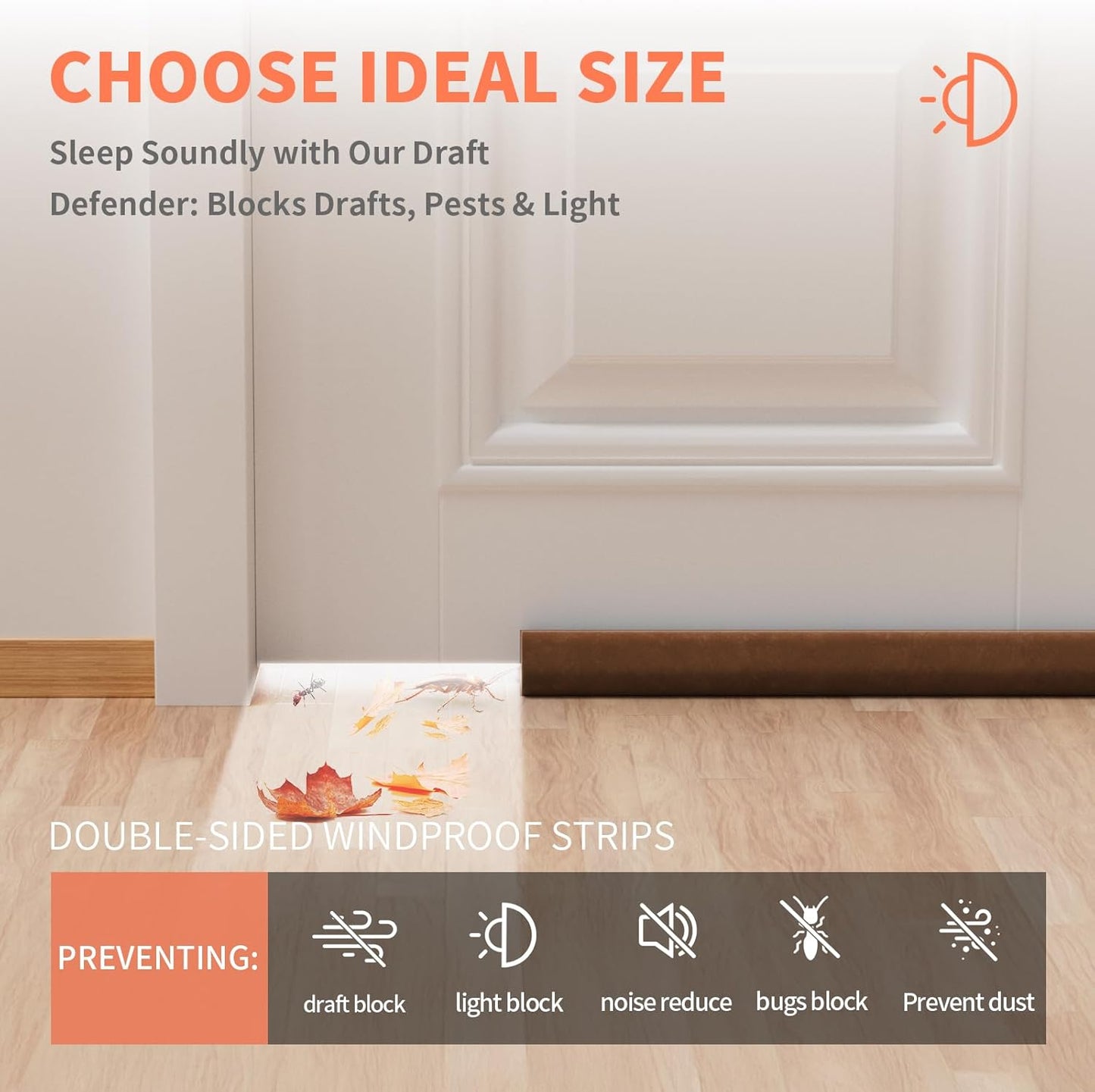 Upgraded Door Draft Stopper for Bottom of Door, Under Door Gap Filler for Big Gap, No Folding Required, Flexible Installation Door Sweep soundproofing Strip for Home & Apartment, 28-32in, Brown