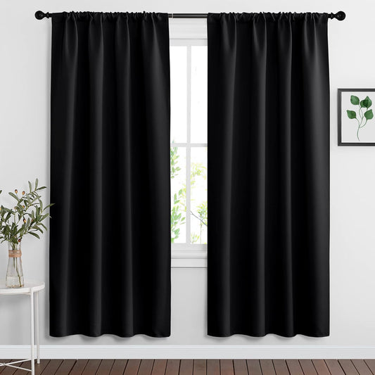RYB HOME Blackout Curtains for Living Room, Large Window Shades for Bay Window Dining Parlor Bedroom Patio Door, Wide 62 x Long 72 inches, Black, 2 Panels