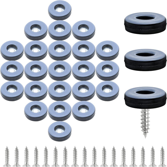 24pcs 1" (25mm) Screw on Furniture Sliders, Teflon Chair Leg Slides, Round Furniture Glides with Screws for Hardwood Floors Protectors (Gray/Black)