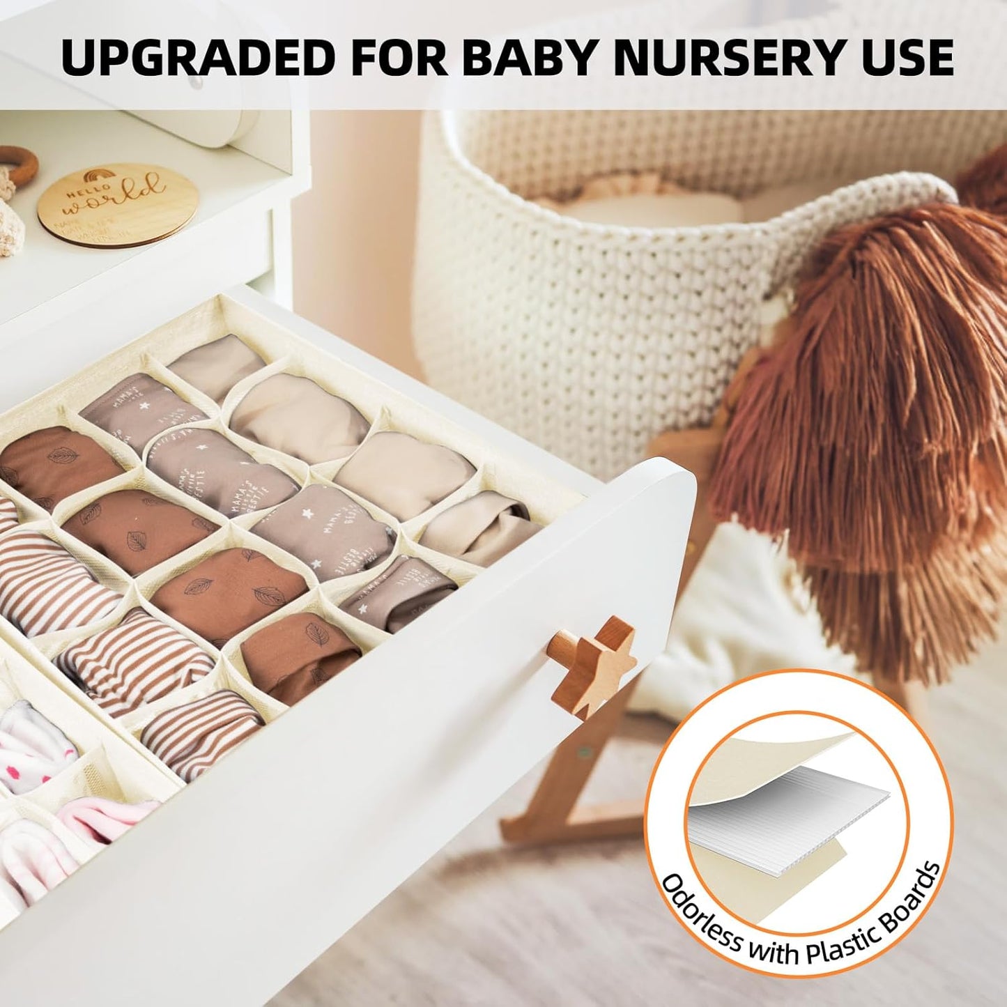 Criusia 6 Pcs Drawer Organizer Clothes - 90 Cells Closet Organizers and Storage for Baby Nursery - Washable Fabric Dresser Organizer Dividers for Sock Underwear Bra Dorm Room Essentials (Beige)