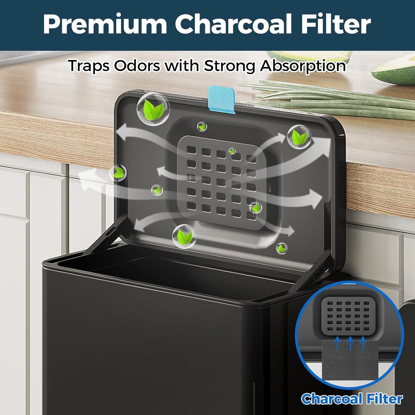 Stainless Steel Hanging Trash Can with Lid and Inner Bucket, 2 Gallon Kitchen Compost Bin for Counter Top, Under Sink or Wall Mount, Small Garbage Can for Cupboard/Bathroom/Bedroom/RV, Black