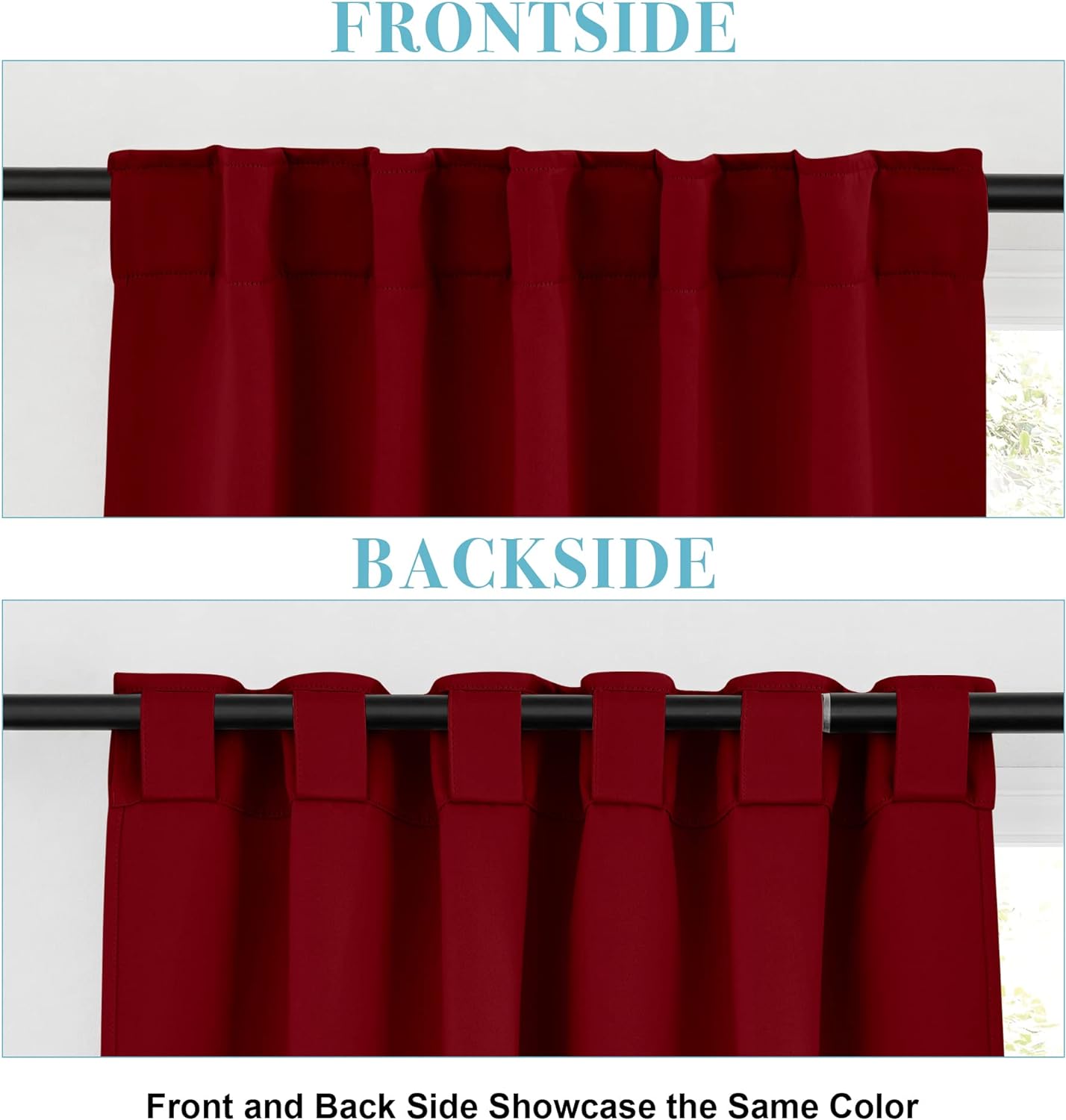 RYB HOME Kitchen Window Curtains - Blackout Privacy Half Window Curtains for Bedroom Bathroom Dining Living Room Cafe Office Short Tiers Drapes, W 34 x L 36 inches, 2 Panels, Burgundy Red