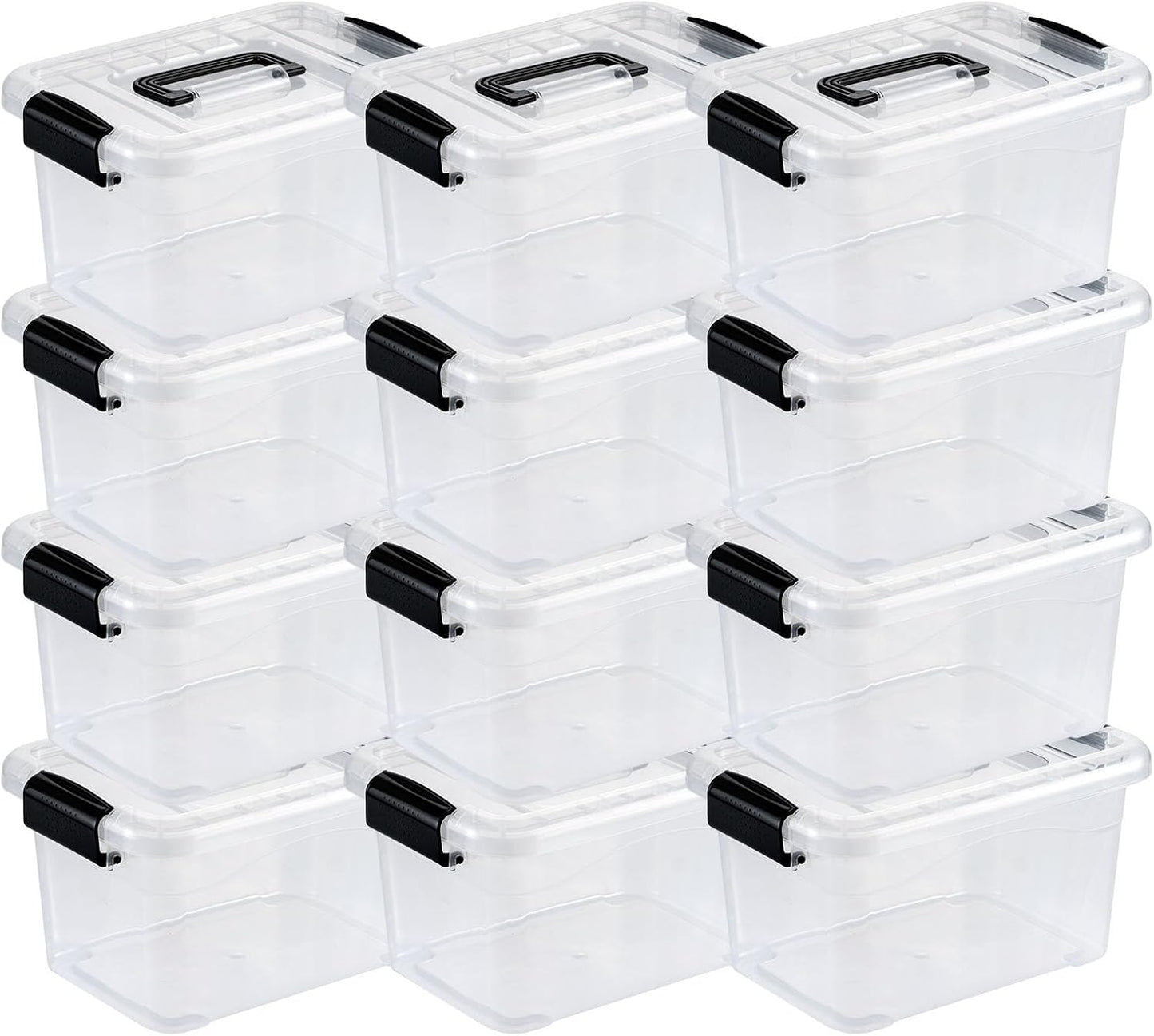 Nazhura Plastic Storage Bin, Stackable and Nestable Storage Boxes with White Lids and Secure Latching Buckles, Large Storage Container (CLEAR, 6QT 12PACK)