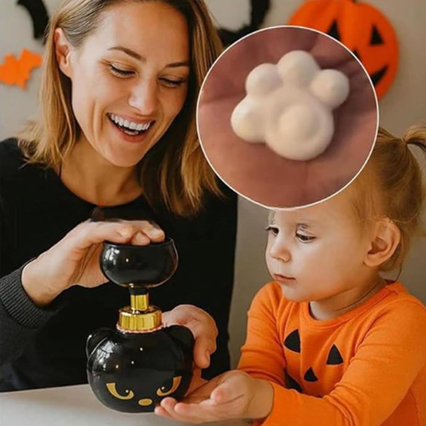 Cute Cat Paw Foam Soap Dispenser, Foaming Hand Dispensers - Pawprint Creates Shaped Bubbles, Black Pump Bottle for Soap, Refillable Empty Foam Liquid Container for Bathroom Kitchen (2)