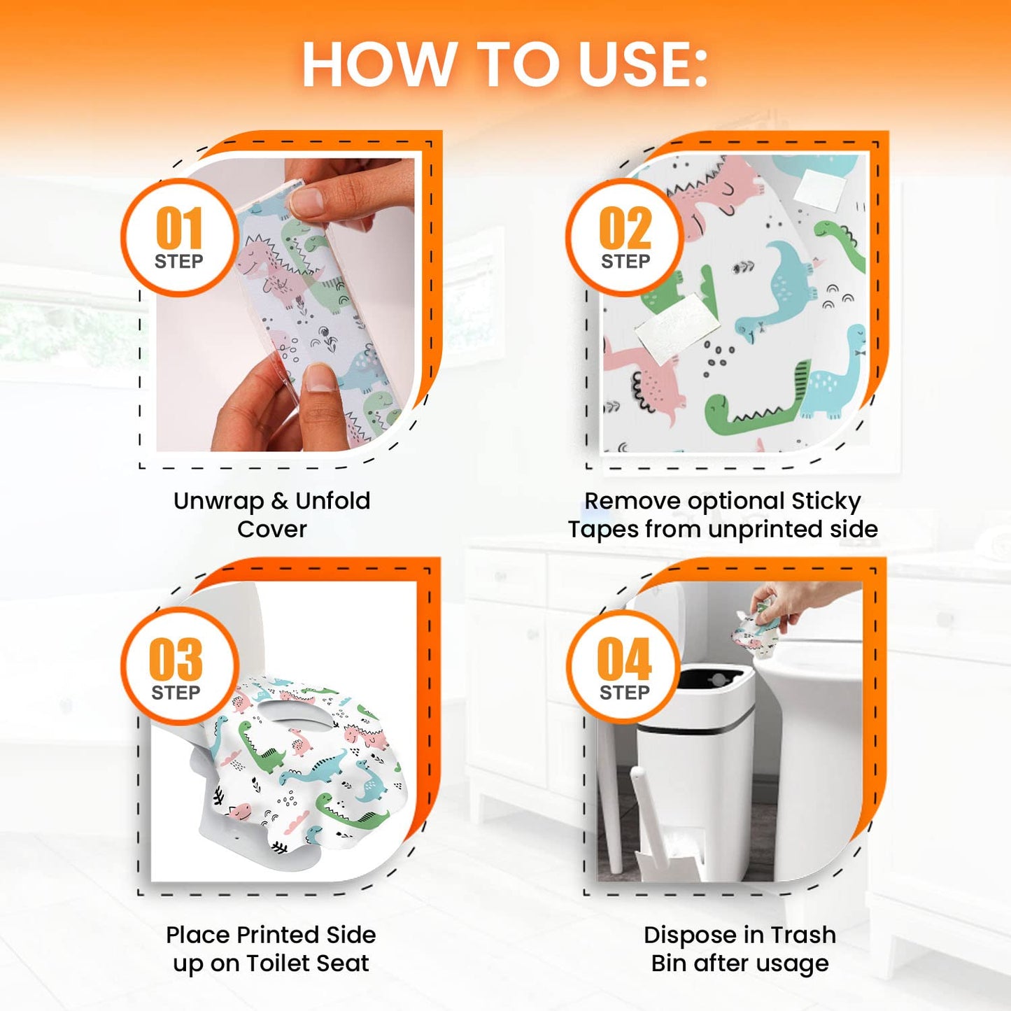 20 Extra Large Toilet Seat Covers Disposable for Kids & Adults-Toilet Covers Disposable for Travel-Toddler Toilet Seat Cover Liners for Potty Training-Individually Wrapped-Waterproof (Dinosaurs)