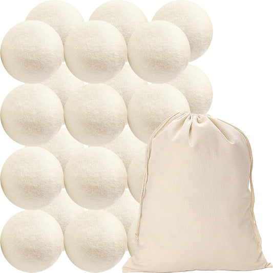 24 Pack Wool Dryer Balls XL Reusable Laundry Balls for Dryer Natural Fabric Softener Ball with 1 Storage Bags Reduce Wrinkles and Decrease Drying Time