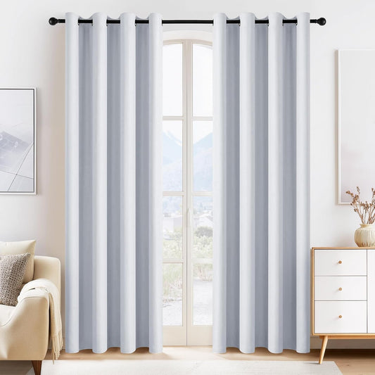 PONY DANCE Room Darkening Curtains for Bedroom - Solid Grommet Top Thermal Insulated Curtain Panels Window Treatments Home Decor Drapes for Kids' Room, W 55 x L 80 inch, Greyish White, 1 Pair