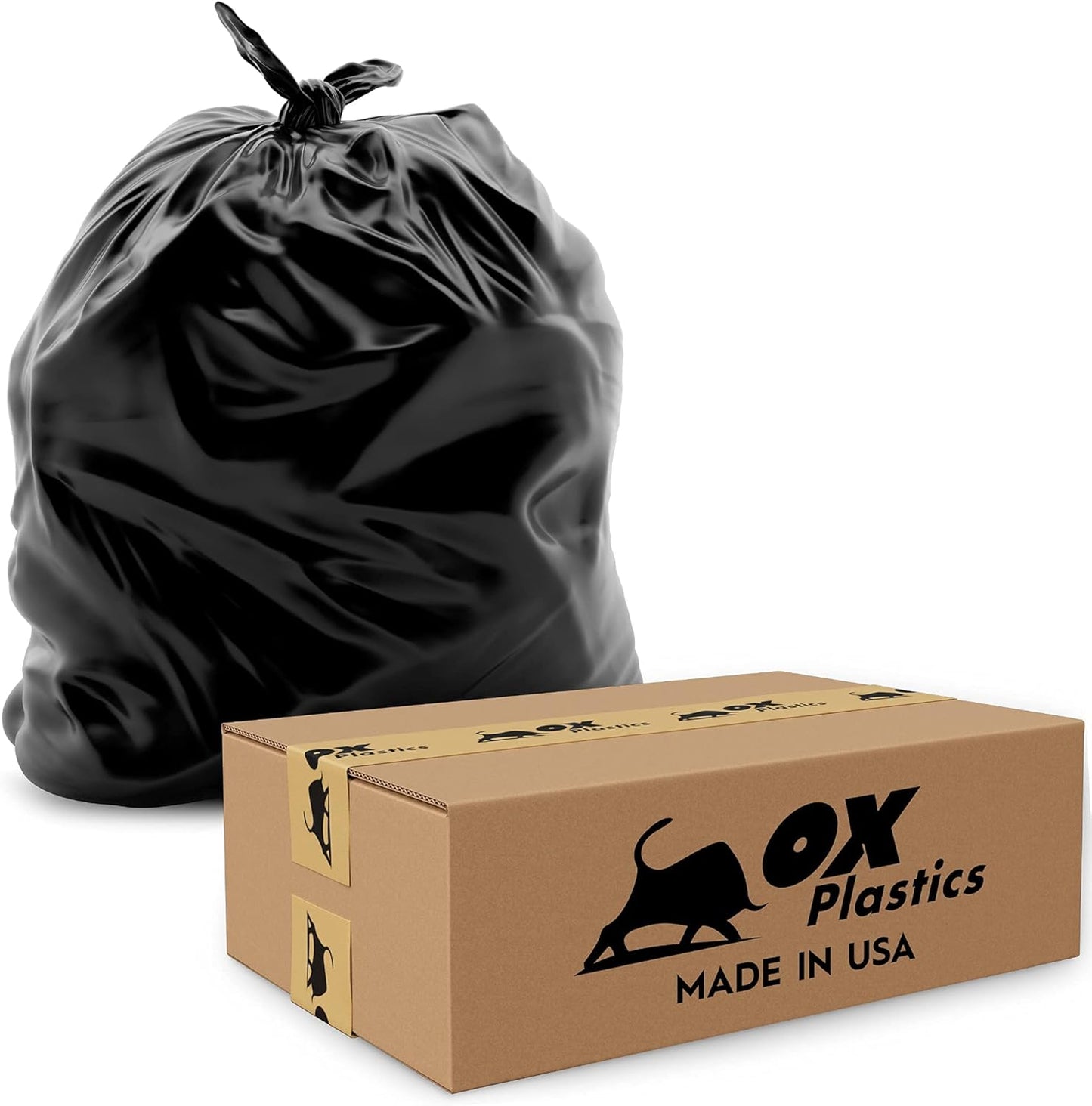 Ox Plastics 60 Gallon Trash Can Liners Bags - (25 Count) & 3mil Thick Extra Heavy Duty Strength - Large Garbage, Leak-Proof & Durable Bags