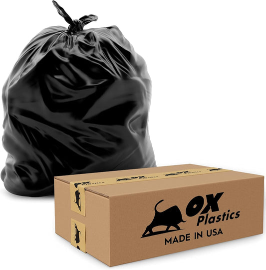 Ox Plastics 60 Gallon Trash Can Liners Bags - (25 Count) & 3mil Thick Extra Heavy Duty Strength - Large Garbage, Leak-Proof & Durable Bags