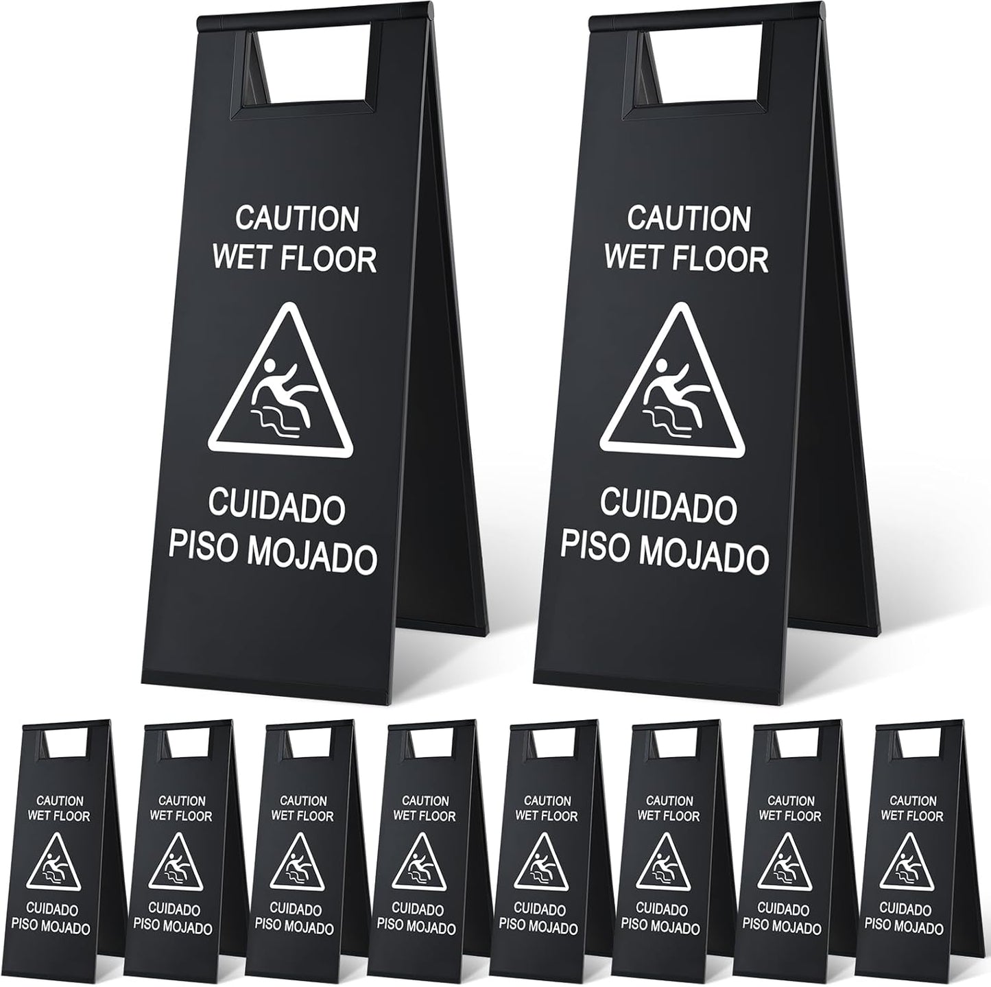 8 Pcs 24 Inch Stainless Steel Wet Floor Sign 8.8 Pound Caution Wet Floor Sign Bulk Double Sided Portable Foldable Bilingual Safety Warning for Kitchen Restaurant Restroom Avoid Fall(Black)
