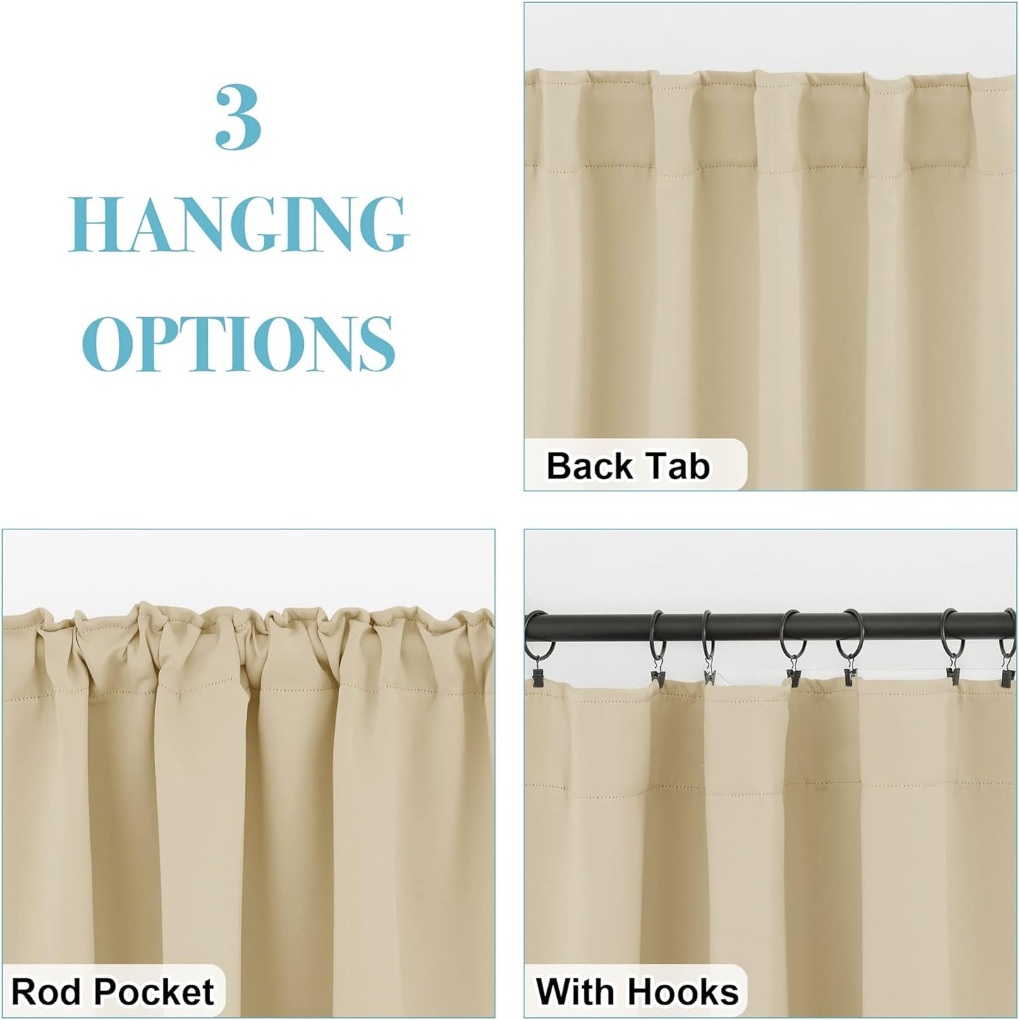 RYB HOME Short Blackout Curtains 63 inches, Solid Heavy Duty Small Window Treatment Room Darkening Privacy Draperies for Basement Bathroom Bedroom, Biscotti Beige, W42 x L63 inch, 2 Panels