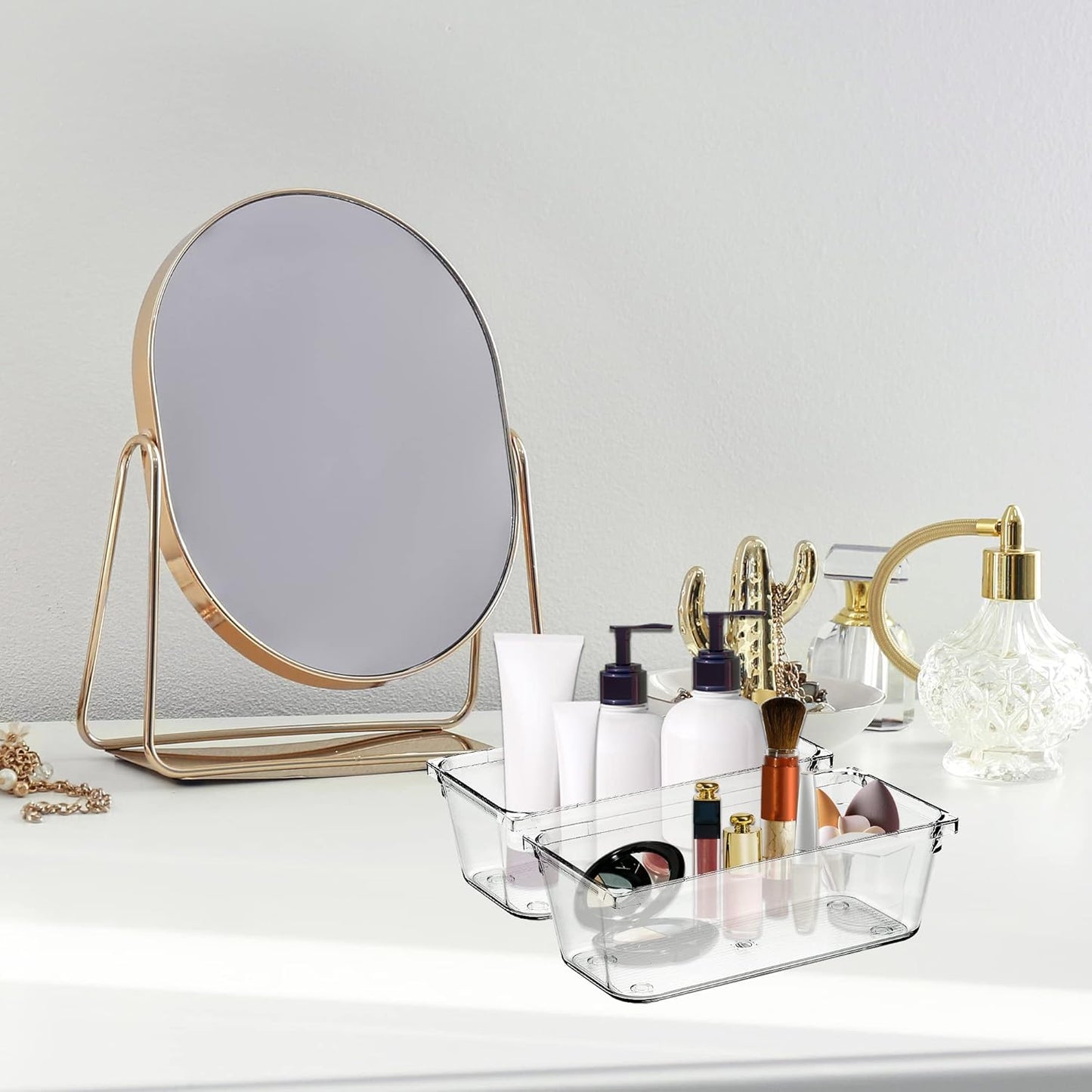 Ravinte 6 Pack Drawer Organizer - 3" X 6" Plastic Storage Bins, Acrylic Organizers with Non-Slip Pads Clear Desk Storage Tray for Makeup, Jewelries, Kitchen Utensils, Bathroom and Office