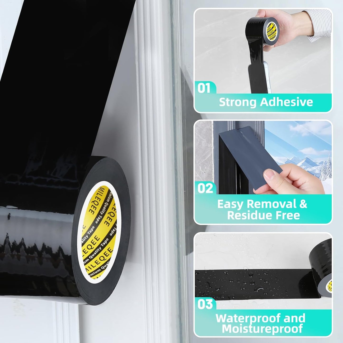 Window Weather Stripping Door Seal Tape Black, 2in x 66FT, Automotive Weatherstrip Adhesive Seal Strip for Car Auto Trunk, Weatherproof Gap Sealing Sealer Draft Blocker, Residue Free