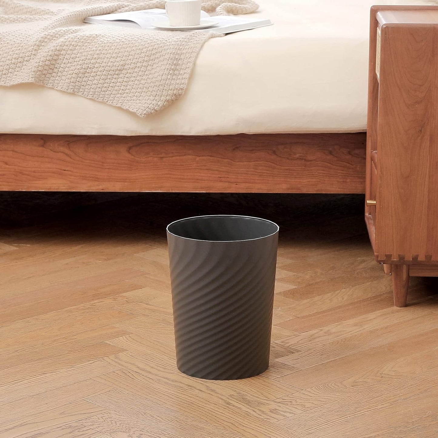 UUJOLY Plastic Small Trash Can Wastebasket, Garbage Container Basket for Bathrooms, Laundry Room, Kitchens, Offices, Kids Rooms, Dorms, 1.8 Gallon, Dark Grey, 3 Pack