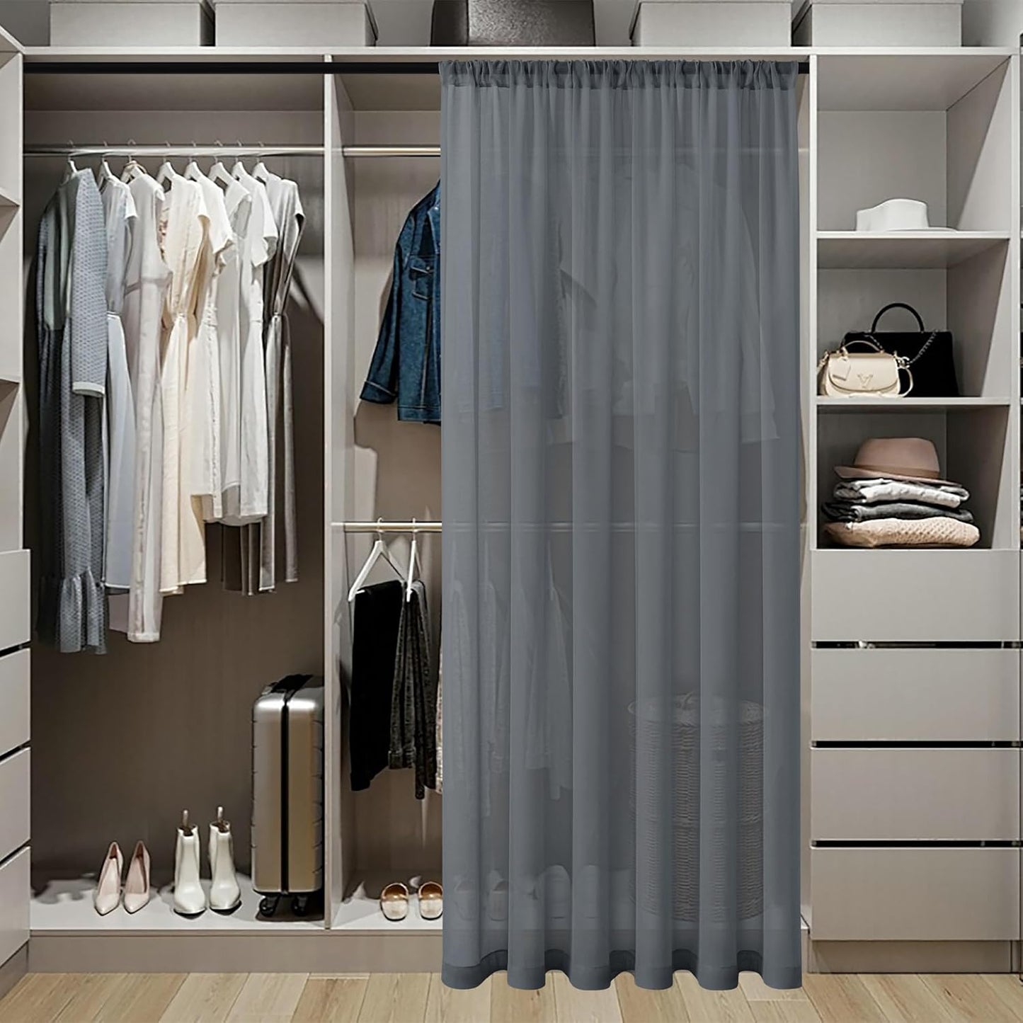 Tollpiz Short Sheer Linen Textured Curtain Sheers Doorway Light Filtering Voile Patio Glass Door Rod Pocket Curtains French Door, 54 x 54 inches Long, Dark Grey, Set of 1 Panel