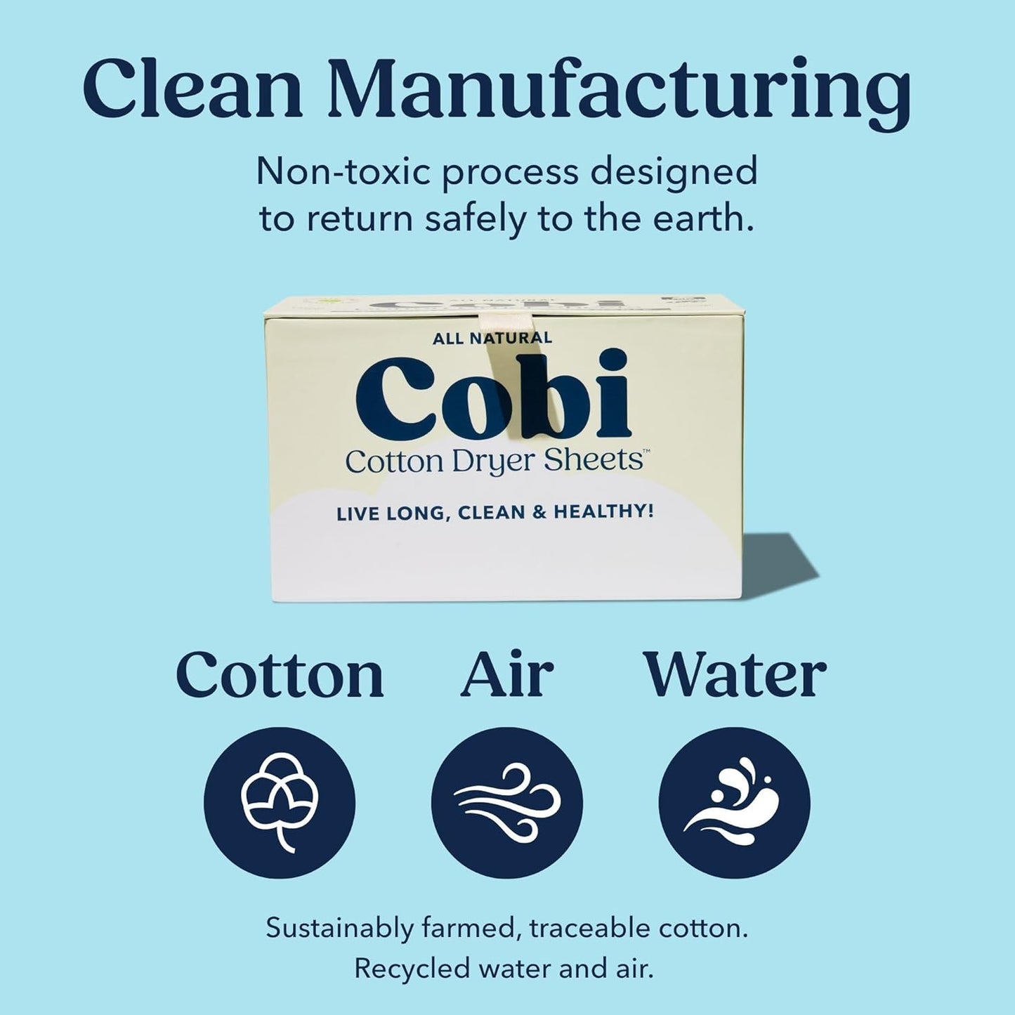 Cobi Eco-Friendly Dryer Sheets - 100% Cotton Biodegradable Non-Toxic & Unscented for Sensitive Skin, Clean Plant-Based Static Control, 120 Count