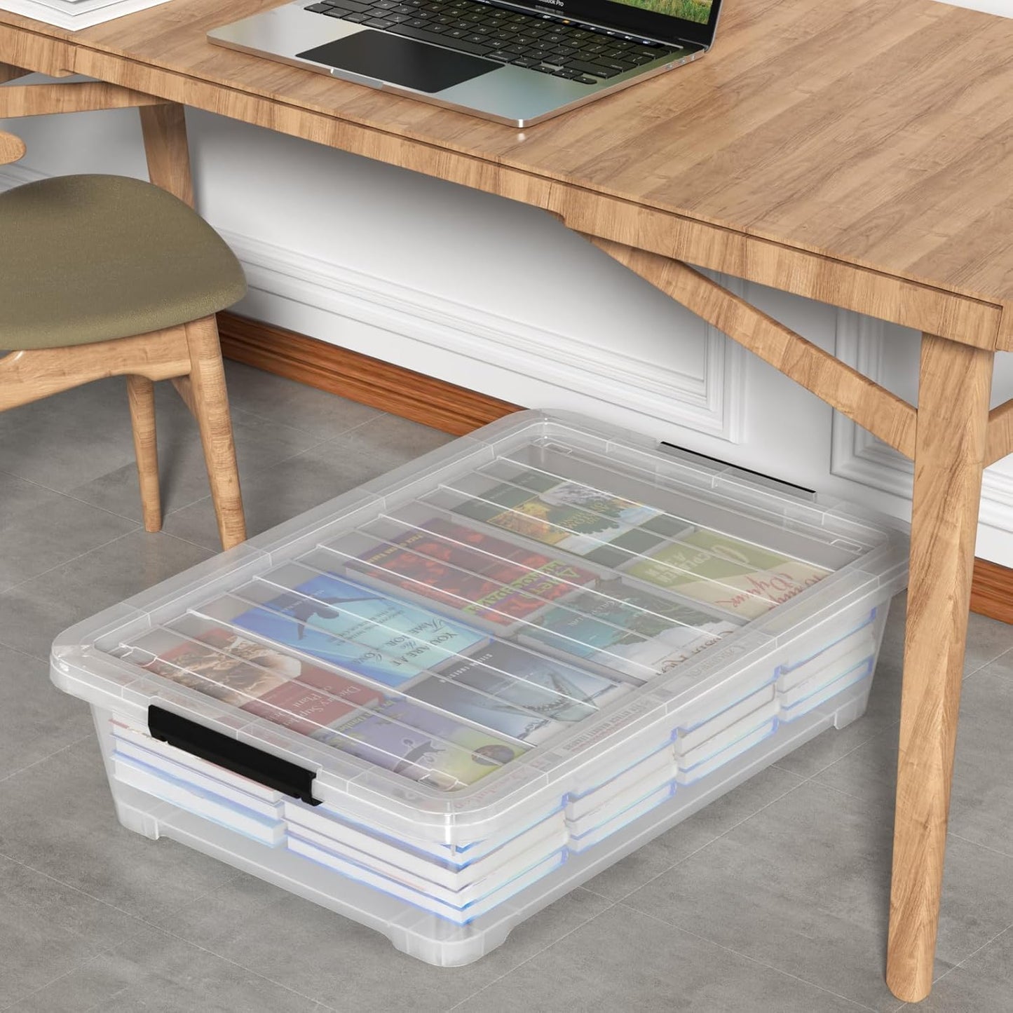 Rosebloom 40 Quart Plastic Under Bed Storage Bins with Lid, Clear Storage Containers Under Bed, 3 Packs