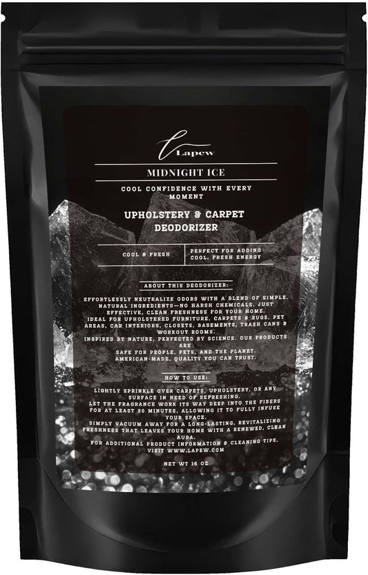 Midnight Ice Carpet Freshener Powder 16 oz | Powerful Odor Eliminator for Home | Upholstery Deodorizer | Carpet Deodorizer | Pet Urine | Cat Litter Box | Black Ice Fragrance.