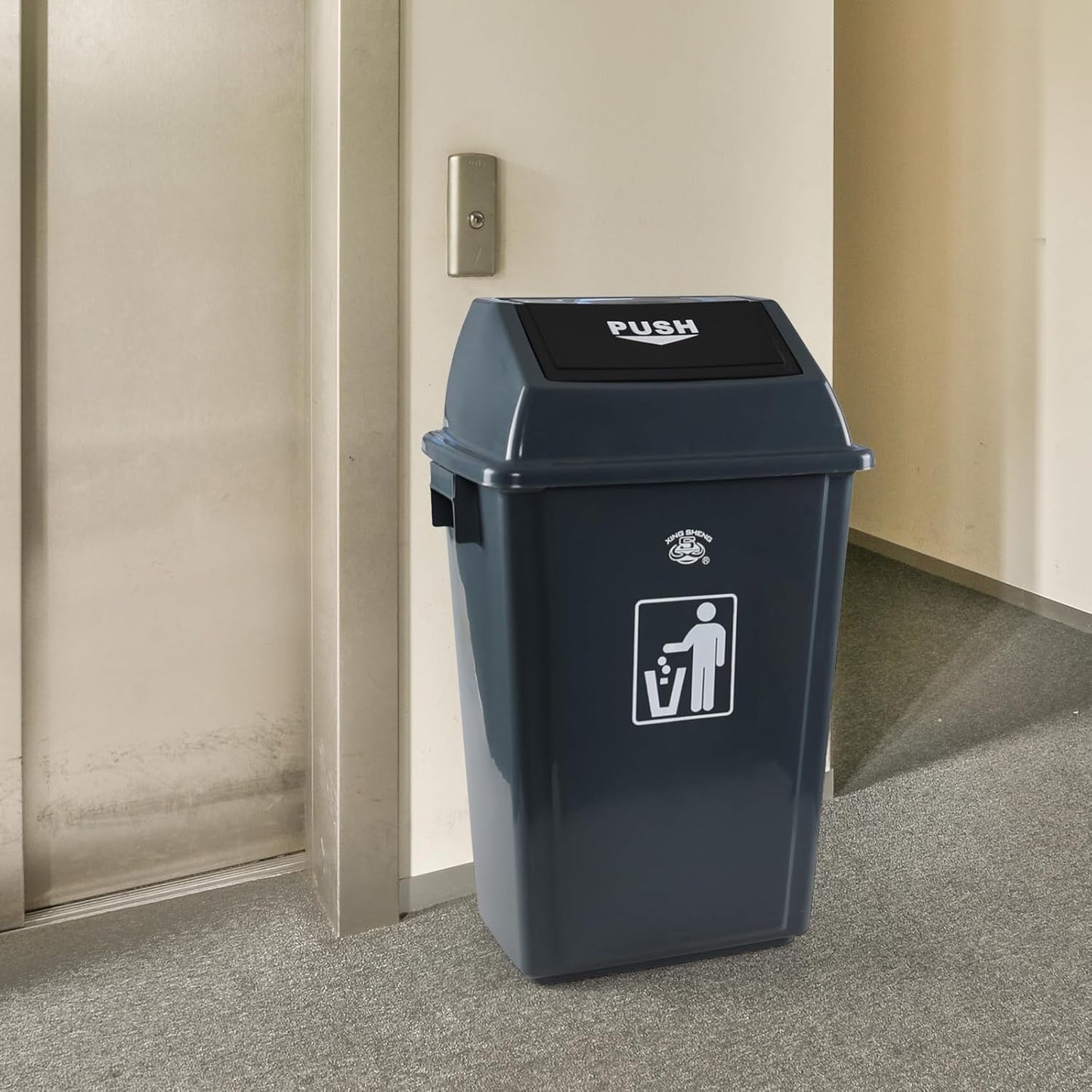 4 Pack 18 Gal Plastic Garage Can with Swing Lid, Heavy-Duty Recycle Bin, Trash Can/Waste Container for Backyard/Garage/Outdoor