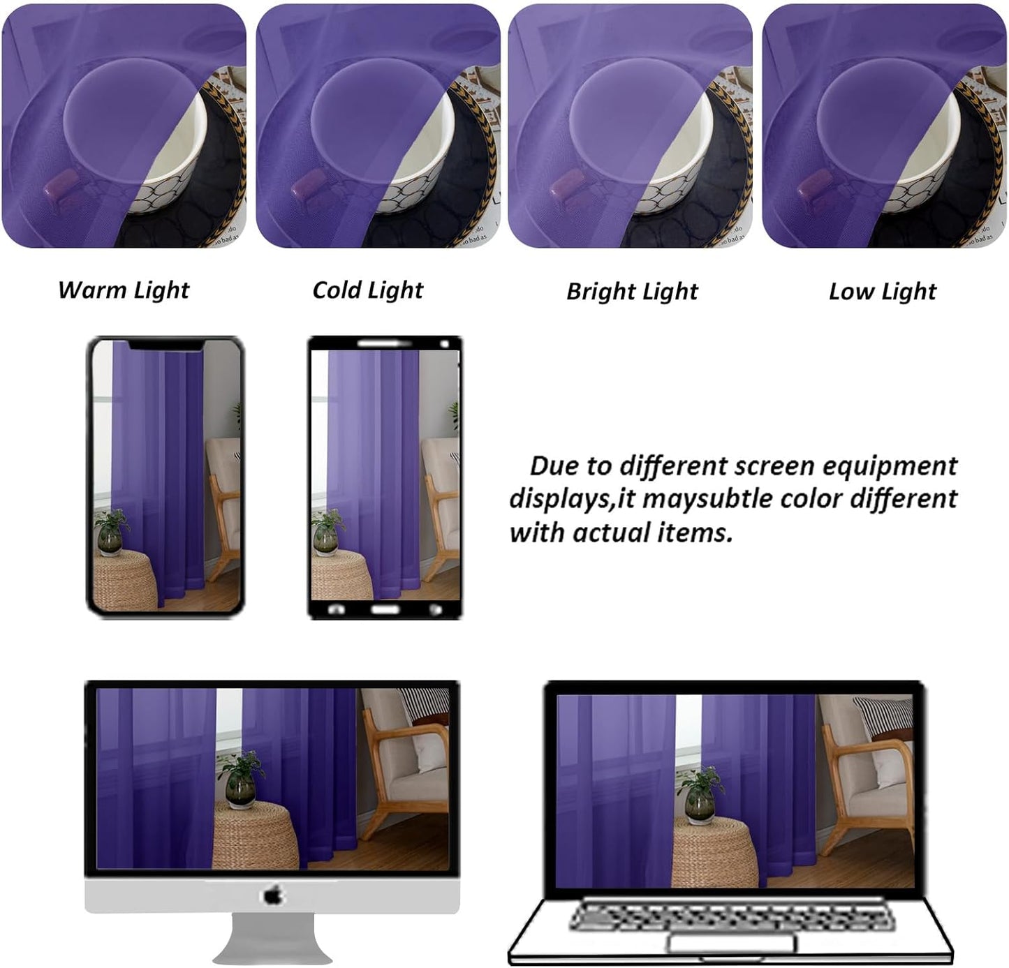 Chyhomenyc Purple Sheer Curtains 84 Inch Length 2 Panels, Light Filtering Soft Airy Voile Rod Pocket Sheer Window Drapes for Bedroom Living Room, Each 42Wx84L Inches