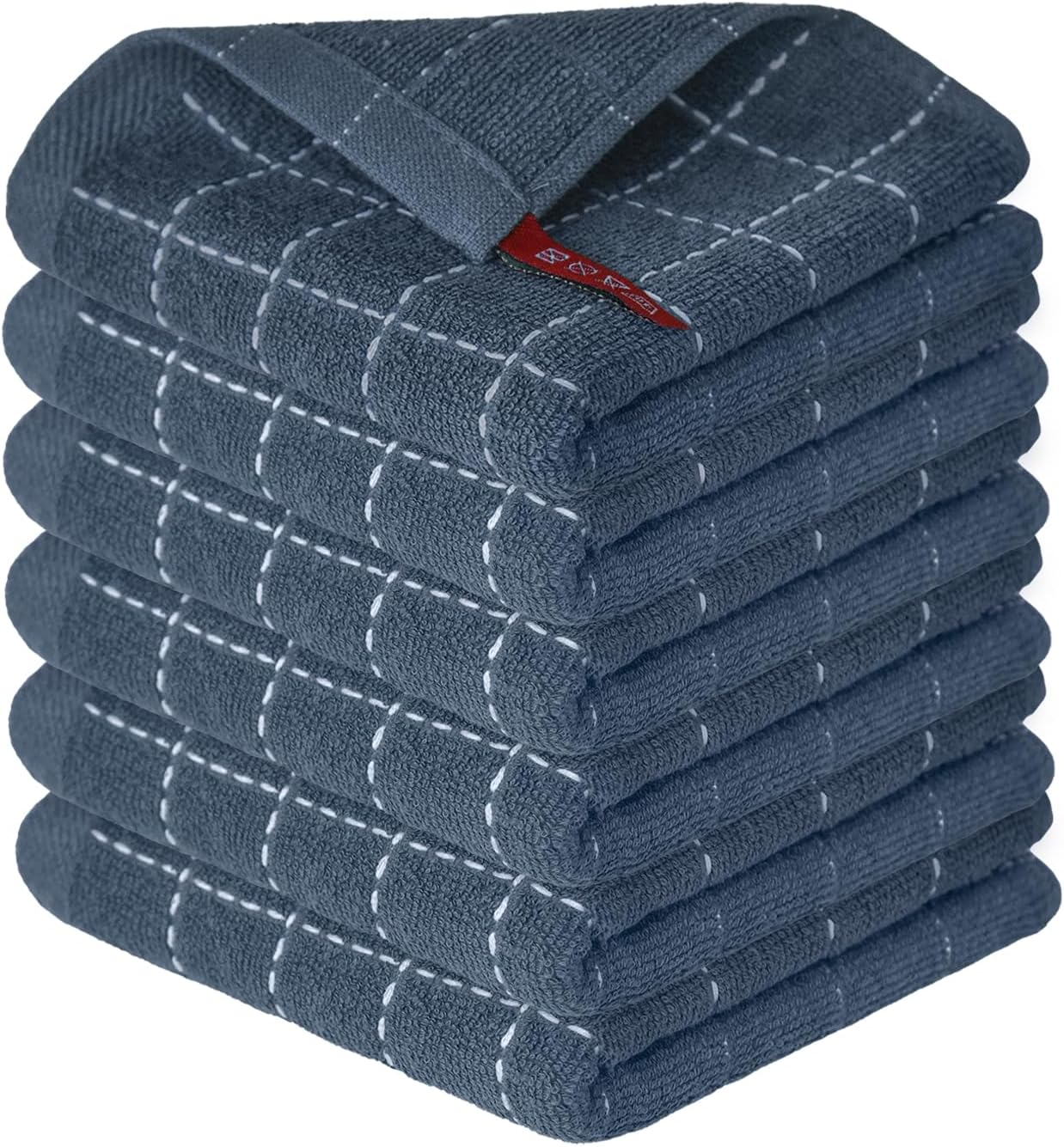 Artoid Mode Checkered Designed Cotton Grey Terry Kitchen Dish Cloths, 12x12 Inch Soft Absorbent Quick Drying Cleaning Kitchen Rags Set of 6