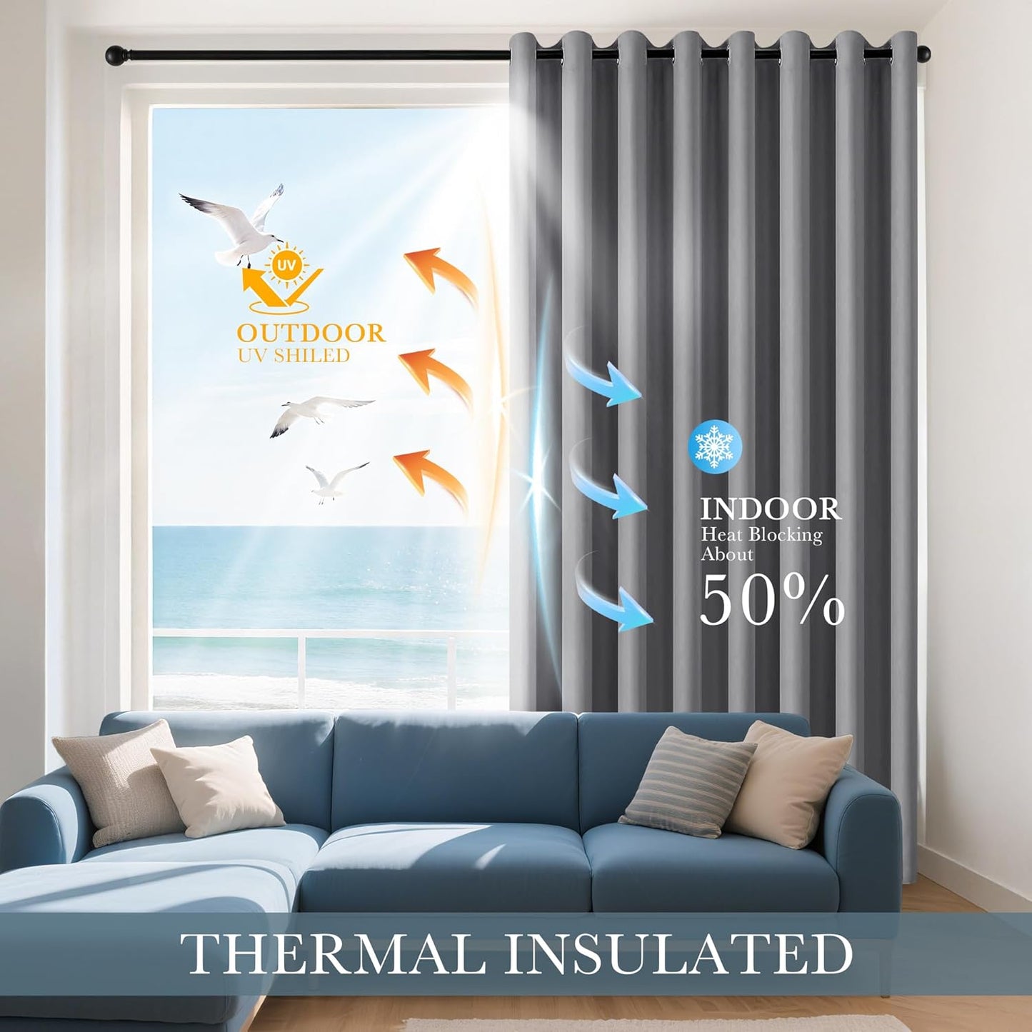 PONY DANCE Blackout Curtains for Bedroom - Noise Reductiong Window Drapes Room Darkening Curtains for Living Room/Dorways, 2 Panels, 55 x 80 inch, Sliver Grey