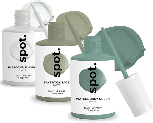 spot. Touch-Up Paint | Matte Finish for Cabinets, Walls, Doors & Furniture | Multi-Tone Green Repair Kit | Quick-Dry, Self-Priming, Low-Odor, Eco-Friendly | No-Sanding or Primer Needed | 3 Pack