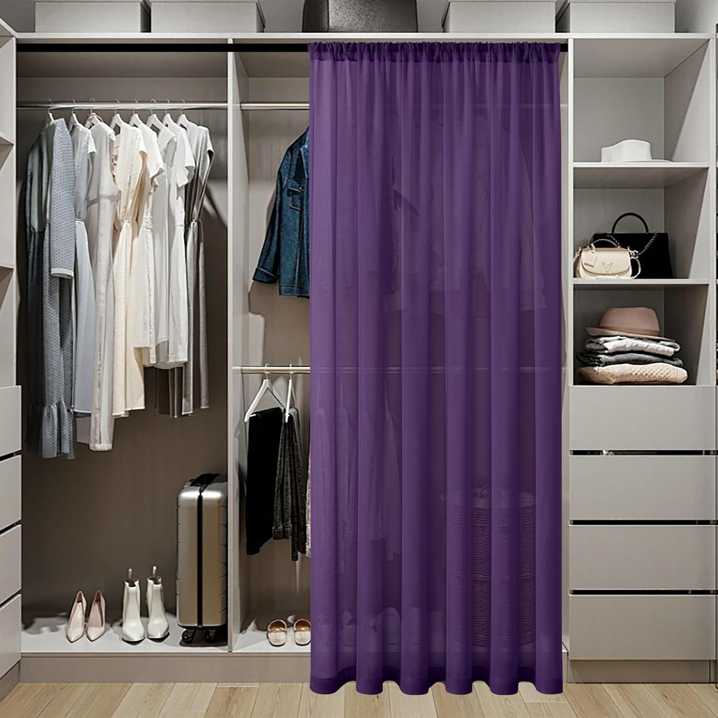 Tollpiz Sheer Curtains Closet Linen Textured Curtain Sheers Doorway Light Filtering Voile Patio Glass Door Rod Pocket Curtains French Door, 54 x 80 inches Long, Royal Purple, Set of 1 Panel