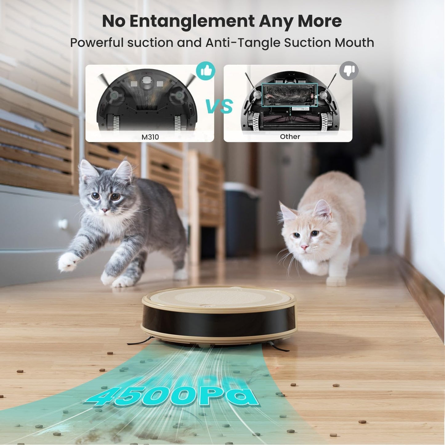 Lefant M310 Robot Vacuum Cleaner, 4500Pa Strong Suction with PreciSense Avoiding, Slim, Self-Charging, 160Mins Runtime, App/Wi-Fi/Alexa, Ideal for Pet Hair & Hard Floor Cleaning