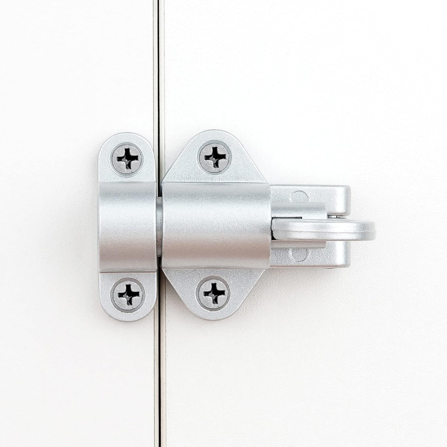 4 Packs Self-Closing Latches，Silver Gray Spring Door Lock，Resilient Bolt Latch Aluminum Alloy Safety Automatic Spring Barrel Slide Door Lock with Screws,Used for Gate,Window and Cabinet etc