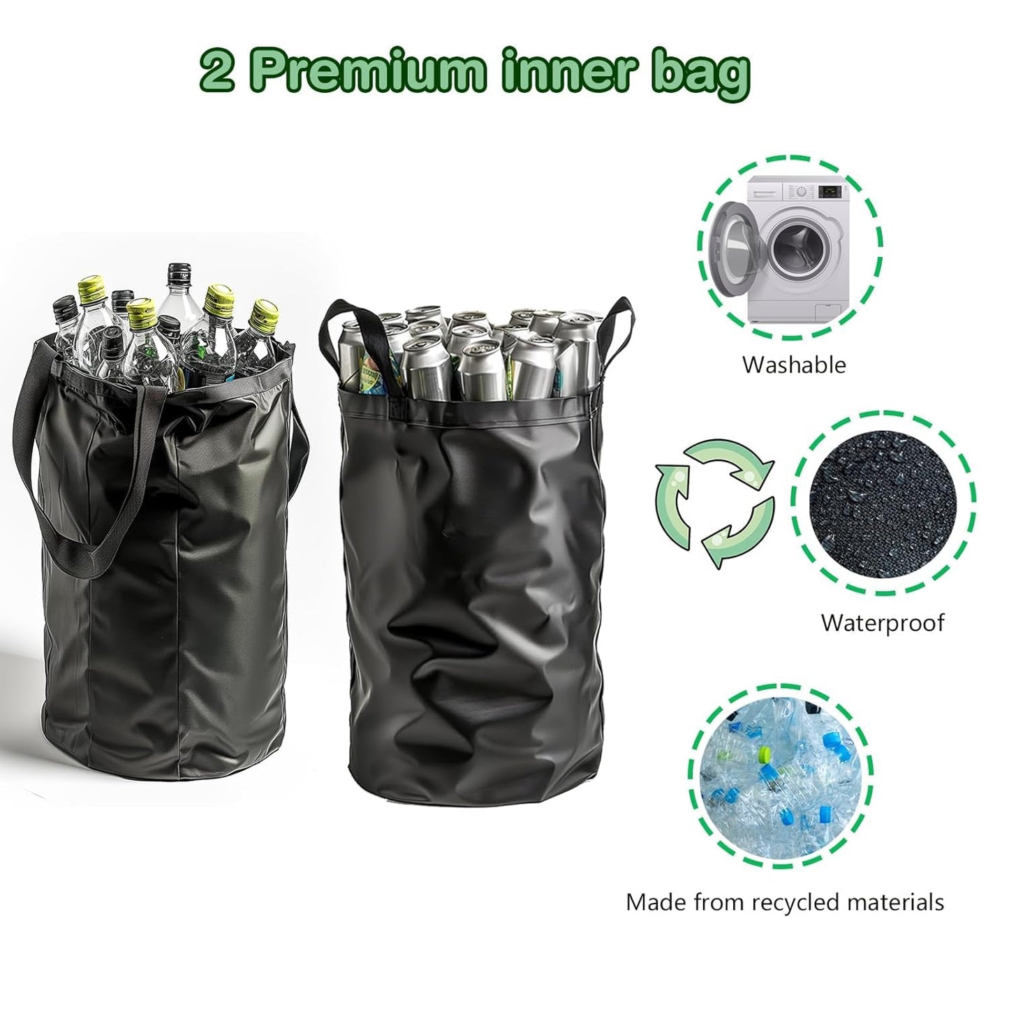 Recycling Bin for Kitchen Indoor Home, Large 100L/ 26 Gallon Recycle Bin with Lid Removeable Reusable Inner Bag Bottle Can Glass Waste Plastice Stickers (Green, 26 Gallon)