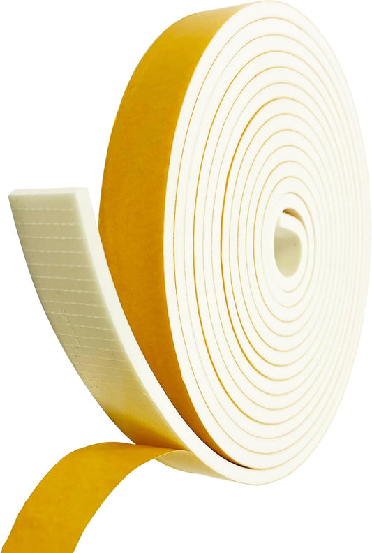 Weather Stripping Foam Tape, 17 Ft Door Seal Strip, EVA Material, High Density 1/4" Thick, No Residue Adhesive, Weatherproof Door Seal Strip for Sliding Door, Windows, White (1" Wide)