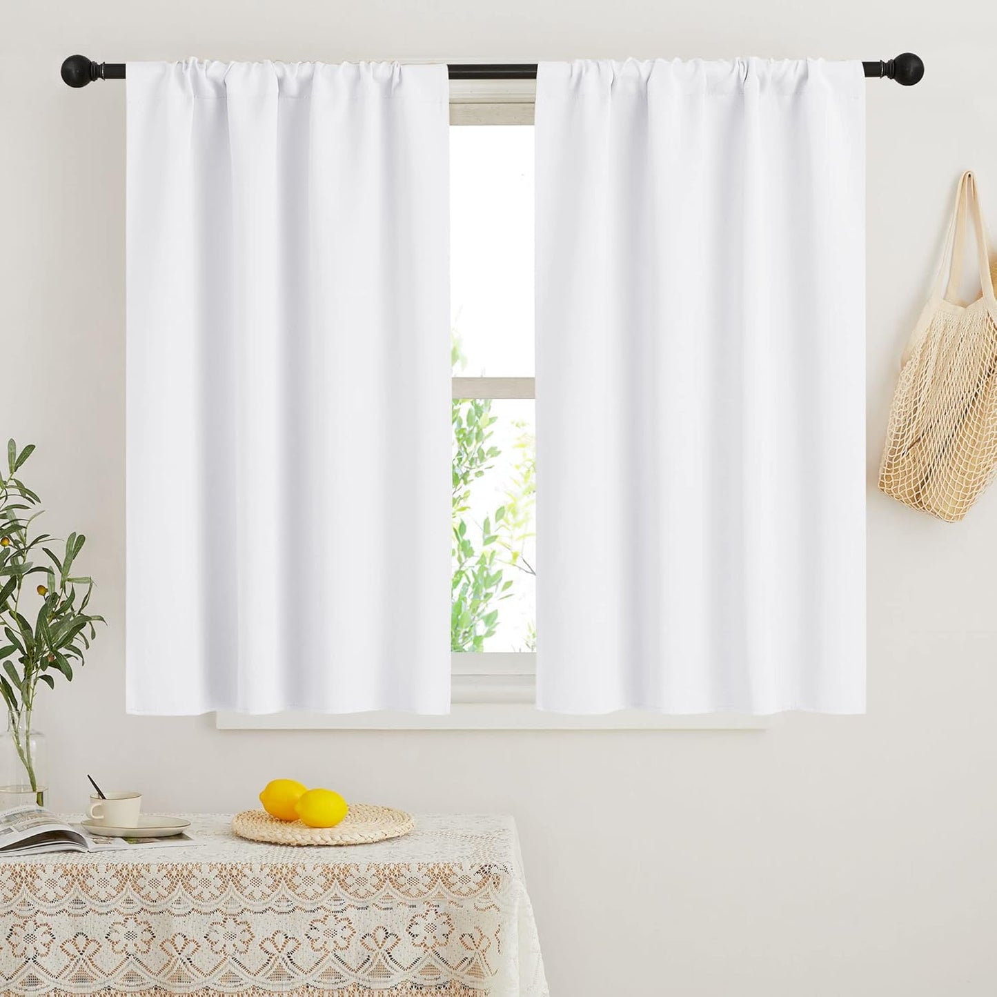 RYB HOME Small Window Curtains Blackout - Privacy Energy Saving Insulating Curtains Blinds for Bedroom Bathroom Basement Kids Nursery Kitchen, W 34 x L 48 inches, Pure White, 2 Panels