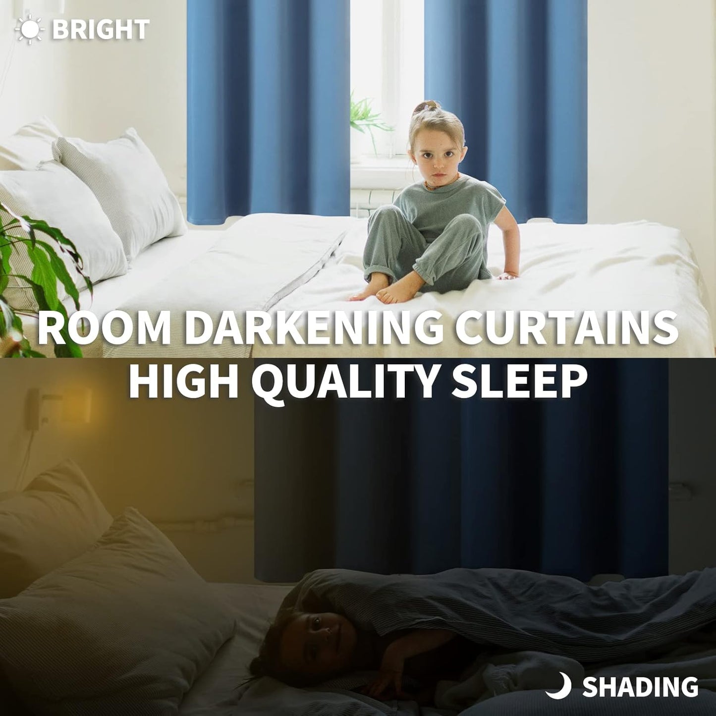 BGment Denim Blue Blackout Curtains for Bedroom 45 Inches Long - Thermal Insulated Drapes Short Length Room Darkening with Rod Pocket for Kitchen Bathroom Window, 42 x 45 Inch, 2 Panels