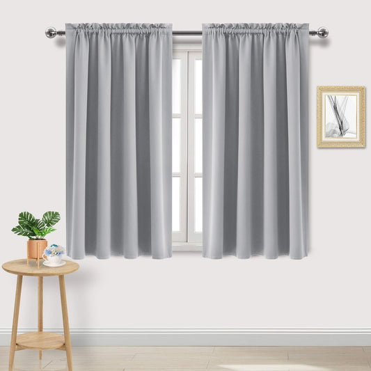 DWCN Blackout Curtains Room Darkening Thermal Insulated Bedroom Curtains Window Curtain Panels, 52 x 54 inches Long, Set of 2 Silver Grey Rod Pocket Drapes