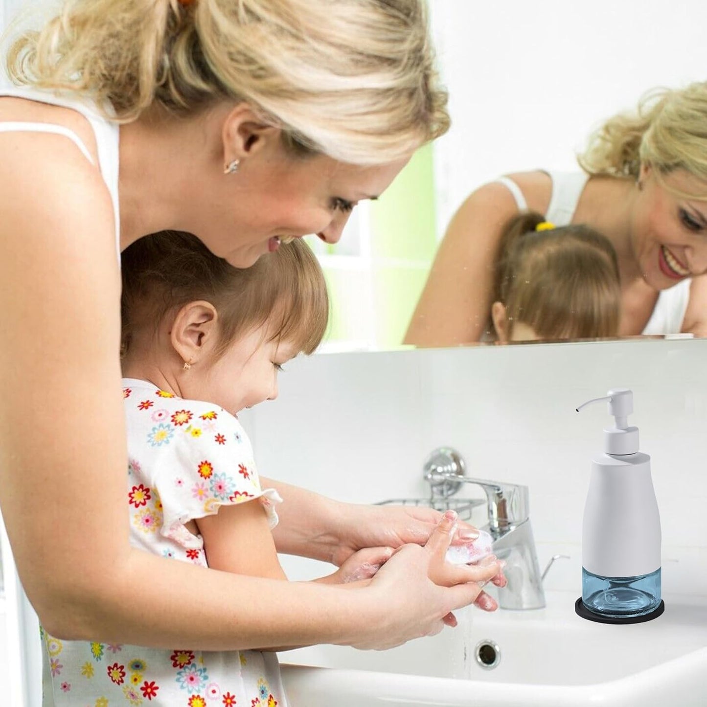 Gaussra White Soap Dispenser with Coaster and Stickers, Stainless Steel and Glass Bottle Hand Pump Dispenser, Refillable Liquid Hand Soap Dispenser for Bathroom & Kitchen (11OZ / 320ML)