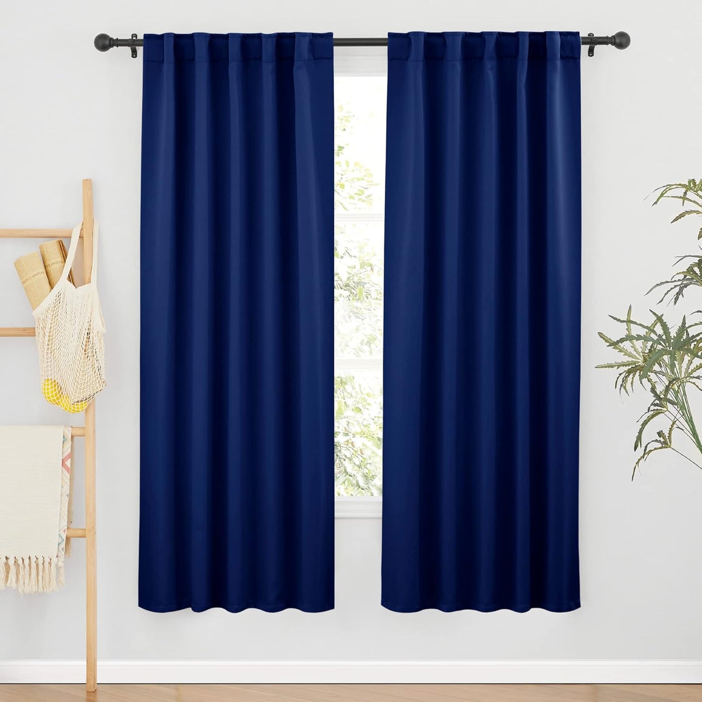 RYB HOME Kitchen Curtain Room Darkening Drapes, Thermal Insulated Curtains for Energy Saving, with Back Tab 2 Haning Methods, Privacy Drapes for Boys' Bedroom, 42 x 72 inch, Navy Blue, 2 Pcs