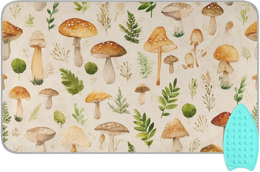 Ironing Mat Portable Ironing Pad Ironing Blanket for Table Top Heat Resistance Double-Side Using Travel Large 47.2 x 27.6 Inch Foldable Lightweight Watercolor Mushrooms Beige