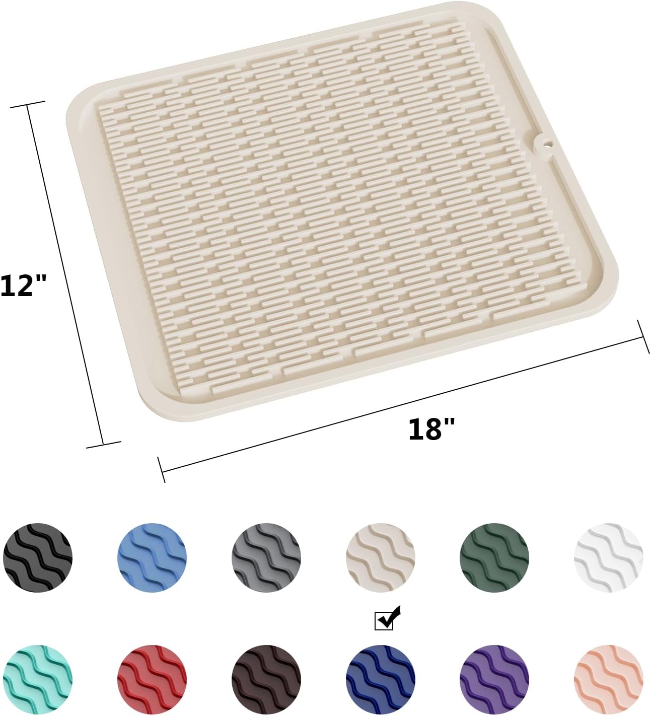 ZLR Silicone Dish Drying Mat for Kitchen Counter, Eco-Friendly Fast Dry Dish Mat, Easy Clean Multi Usage Drying Matt, Heat Resistant Trivet, 16" x 18" XL, Cassava White