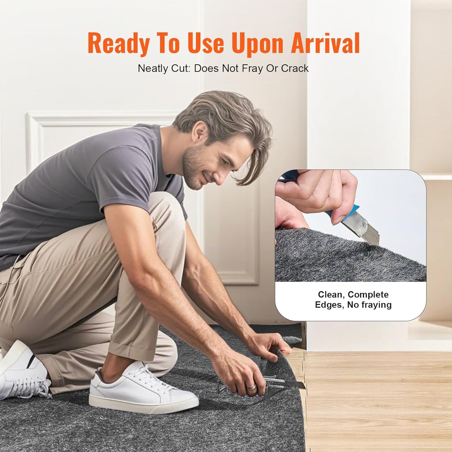 VEVOR Non-Slip Resistant Rug Pad, Protective Cushioning Carpet Pad, 2'x8' (7.875' Actual), 1/4" Thick, Dual Surface, Polyester Felt + Latex, 1-2㎡ Area Carpet Padding Rug Cushion for All Floors, Gray