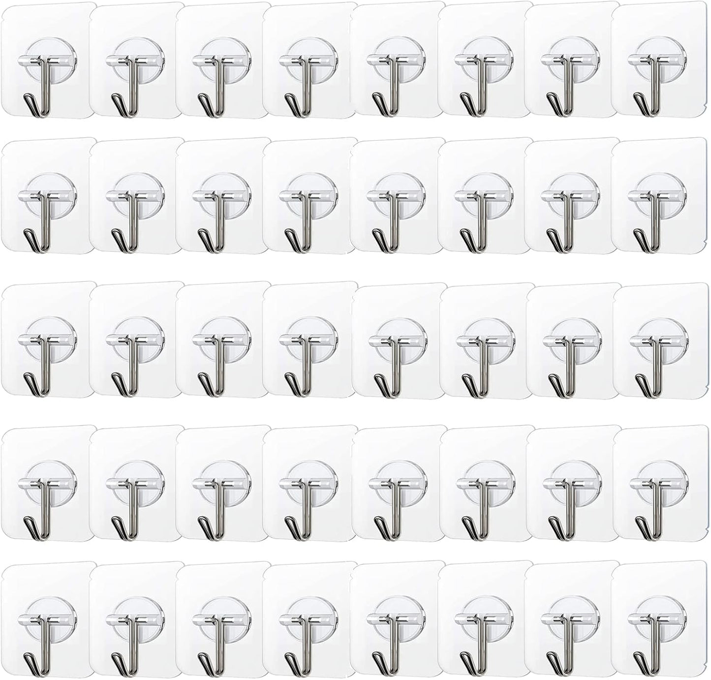 COLOGO 100 Pack Adhesive Hooks 24lb(Max) Heavy Duty Self Adhesive Hooks, Transparent Reusable Seamless Adhesive Wall Hooks for Kitchens, Bathroom, Office