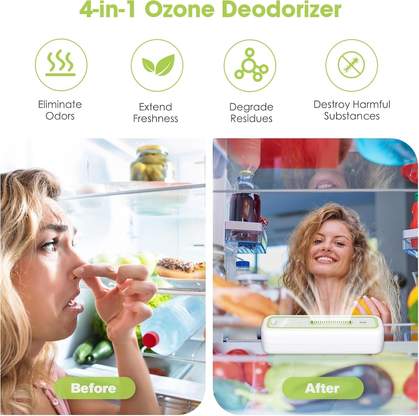 Mini USB Fridge Deodorizer with LED Display - Rechargeable and Reusable Odor Eliminator Absorber for Refrigerator, Car, Closet, Shoe Cabinet, Wardrobe, Pet House - Beats Baking Soda and Charcoal Bags