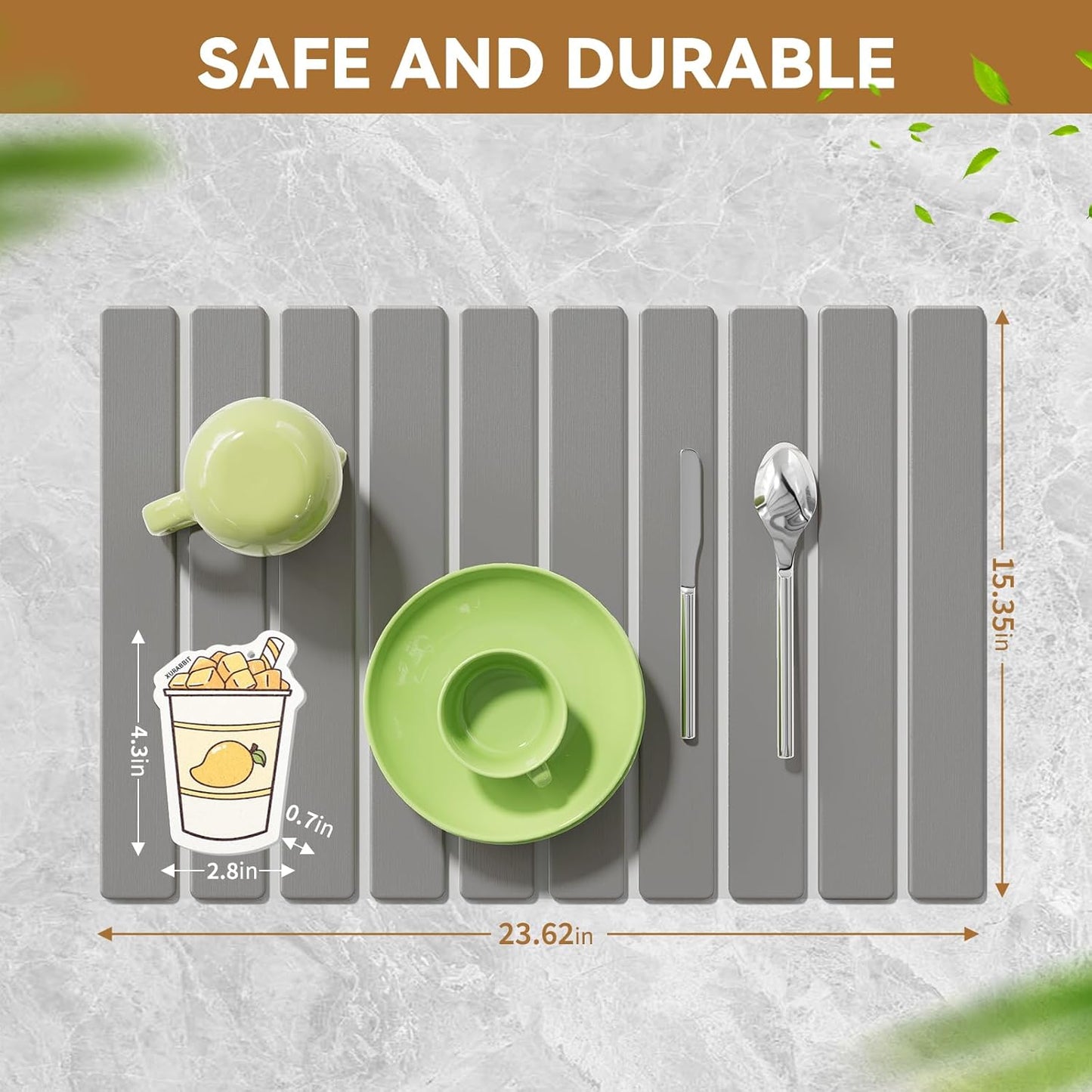 Stone Dish Drying Mats for Kitchen Counter,23.6''x15.3'' Foldable Quick Dry Stone Mat Kitchen,Eco-Friendly,Absorbent Diatomaceous Earth Mats for Dishes Bottles Cups Bathroom Any Countertop-Dark Gray