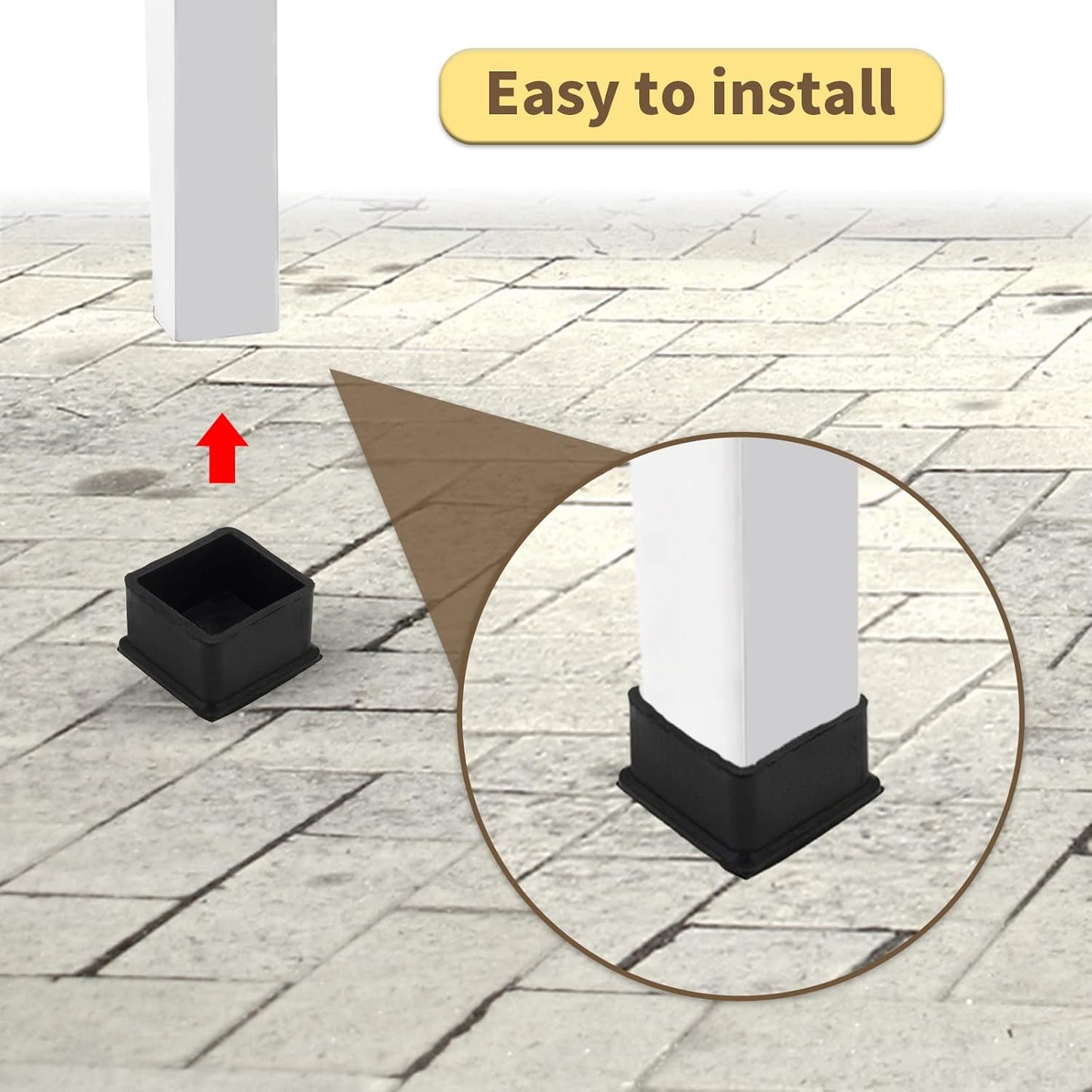 Flyshop Non-Slip Thick Rubber Leg Tips Floor Protectors Square Chair Leg Caps, 20pcs, Black, 40 mm x 40 mm, 1-9/16" x 1-9/16"