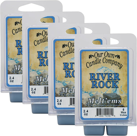 Our Own Candle Company Premium Wax Melt, River Rock Scent, Handmade in The USA, 24 Cubes (4 Pack, 9.6oz Total)